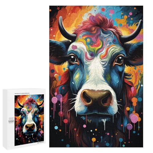Puzzle für Erwachsene mit 1000 Teilen farbenfrohes psychedelisches Kuh Puzzle praktisches Spiel 75 x 50 cm von QSYFNBZL