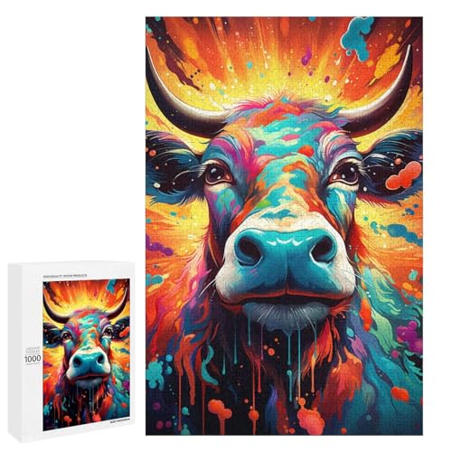 Puzzle für Erwachsene mit 1000 Teilen farbenfrohes psychedelisches Kuh Puzzle praktisches Spiel 75 x 50 cm von QSYFNBZL