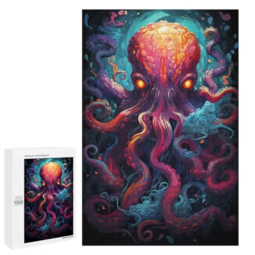 Puzzle für Erwachsene mit 1000 Teilen farbenfrohes psychedelisches Kunstgemälde eines Oktopus zum Dekomprimieren intellektuelles Lernspielzeug Geschenkideen 75 x 50 cm von QSYFNBZL