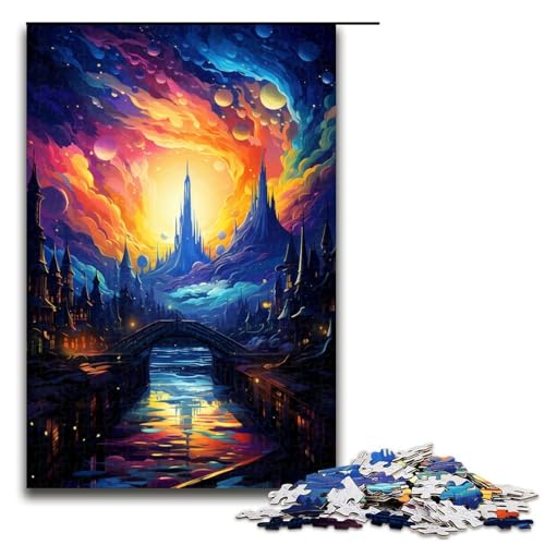 Puzzle für Erwachsene mit 1000 Teilen farbenfrohes psychedelisches Landschaftspuzzle Wanddekoration Stressabbau 75 x 50 cm von QSYFNBZL