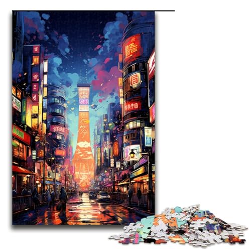 Puzzle für Erwachsene mit 1000 Teilen farbenfrohes psychedelisches Neon Puzzle mit Tokio Stadtmotiv Wanddekoration Stressabbau 75 x 50 cm von QSYFNBZL