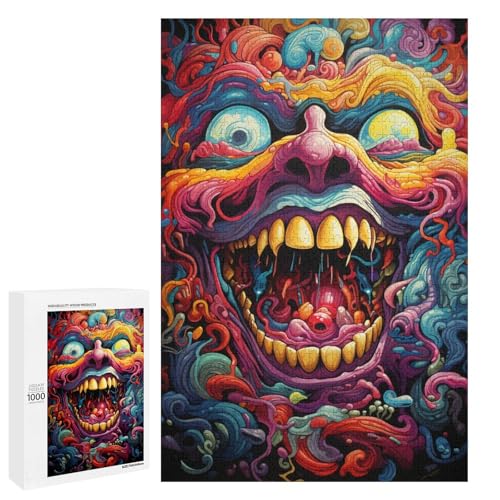 Puzzle für Erwachsene mit 1000 Teilen farbenfrohes psychedelisches Puzzle mit bösem Totenkopf praktisches Spiel 75 x 50 cm von QSYFNBZL