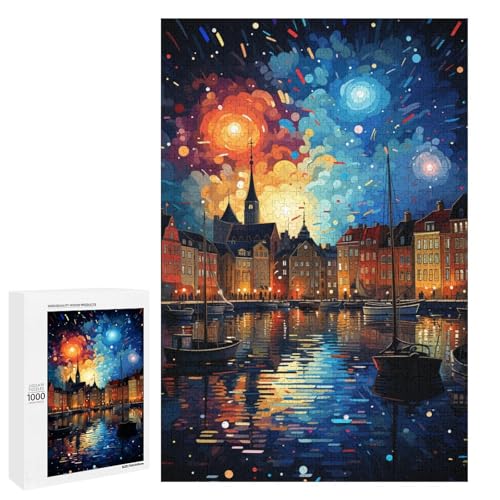Puzzle für Erwachsene mit 1000 Teilen farbenfrohes psychedelisches Stadtpuzzle Wanddekoration Stressabbau 75 x 50 cm von QSYFNBZL