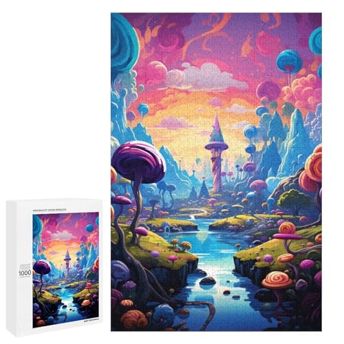 Puzzle für Erwachsene mit 1000 Teilen farbenfrohes psychedelisches Süßigkeitenschloss Puzzle praktisches Spiel 75 x 50 cm von QSYFNBZL