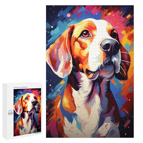 Puzzle für Erwachsene mit 1000 Teilen farbenfrohes psychedelisches Tier Beagle zum Dekomprimieren intellektuelles Lernspielzeug Geschenkideen 75 x 50 cm von QSYFNBZL