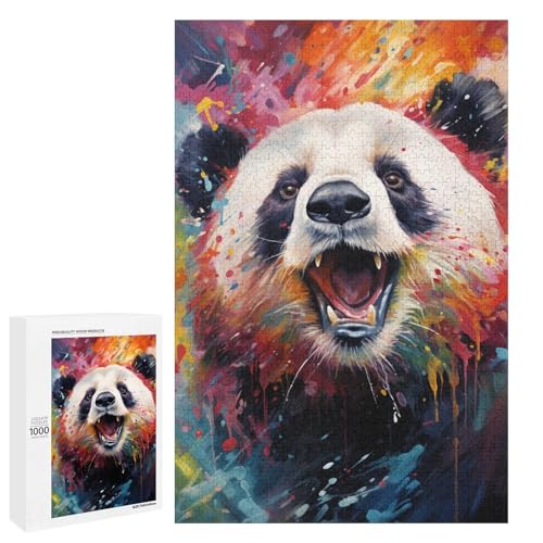 Puzzle für Erwachsene mit 1000 Teilen farbenfrohes psychedelisches Tier Panda Puzzle praktisches Spiel 75 x 50 cm von QSYFNBZL