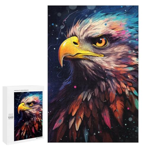 Puzzle für Erwachsene mit 1000 Teilen farbenfrohes psychedelisches Tieradler Lernpuzzle Lernspiel für Geburtstag und Weihnachten 75 x 50 cm von QSYFNBZL