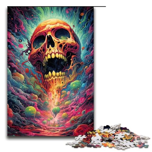 Puzzle für Erwachsene mit 1000 Teilen farbenfrohes psychedelisches Totenkopf Kunstpuzzle Wanddekoration Stressabbau 75 x 50 cm von QSYFNBZL