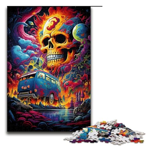 Puzzle für Erwachsene mit 1000 Teilen farbenfrohes psychedelisches Totenkopf Puzzle Wanddekoration geeignet als Schreibtischdekoration 75 x 50 cm von QSYFNBZL