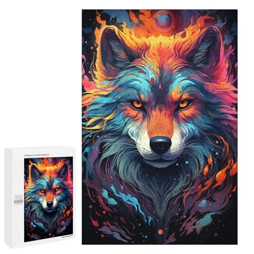 Puzzle für Erwachsene mit 1000 Teilen farbenfrohes psychedelisches Wolf Kunstpuzzle praktisches Spiel 75 x 50 cm von QSYFNBZL
