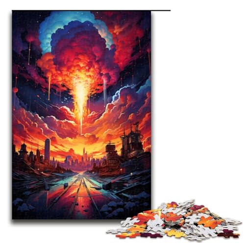 Puzzle für Erwachsene mit 1000 Teilen psychedelisches Farbstadt Puzzle Wanddekoration Stressabbau 75 x 50 cm von QSYFNBZL