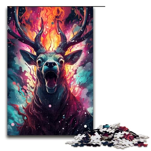 Puzzle für Erwachsene mit 1000 Teilen verängstigter Elch Wanddekoration Stressabbau 75 x 50 cm von QSYFNBZL