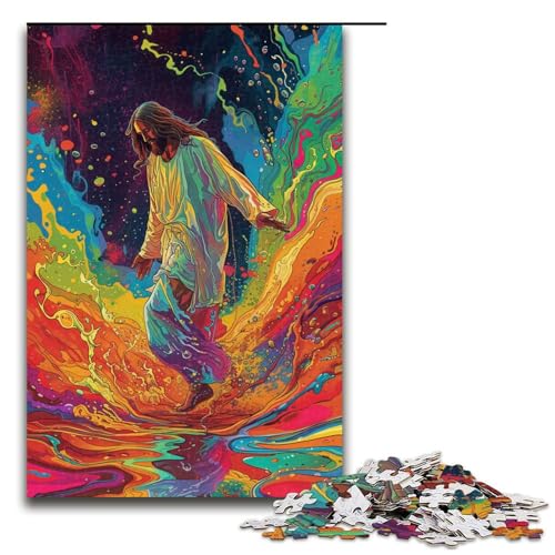 Puzzle mit 1000 Teilen farbenfroh psychedelisch Wasserlauf Jesus Puzzle für Erwachsene Holz Familienspiel 75 x 50 cm von QSYFNBZL
