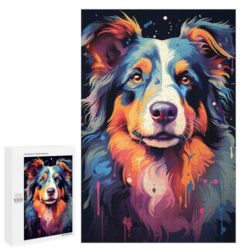 Puzzle mit 1000 Teilen farbenfrohes psychedelisches Border Collie Puzzle für Erwachsene Holz Familienspiel 75 x 50 cm Puzzle mit 1000 Teilen farbenfrohes psychedelisches Border Collie Puzzle für Erwachsene Holz Familienspiel 75 x 50 cm von QSYFNBZL