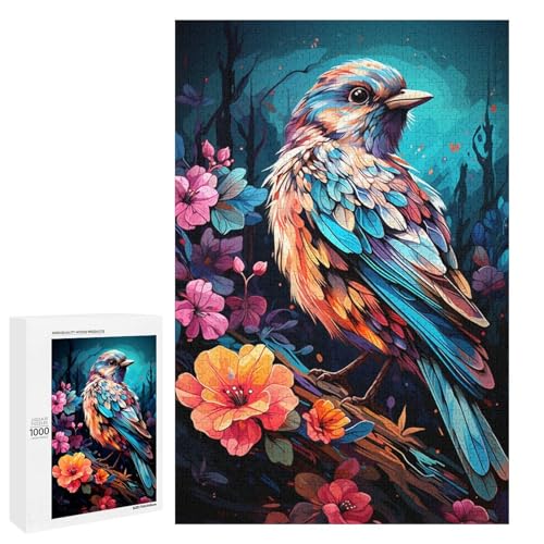 Puzzle mit 1000 Teilen farbenfrohes psychedelisches Fantasy Spatzen Puzzle für Erwachsene Holz Familienspiel 75 x 50 cm von QSYFNBZL