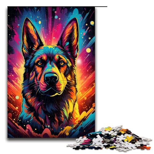 Puzzle mit 1000 Teilen farbenfrohes psychedelisches Puzzle mit deutschem Schäferhund für Erwachsene Holz Familienspiel 75 x 50 cm von QSYFNBZL