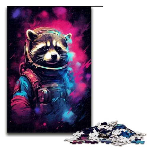 Puzzle mit 1000 Teilen für Erwachsene Astronauten Waschbär von SplattersLots Dickes farbiges Puzzle Spiel zum Anfassen einzigartige Heimdekoration und Geschenke 75 x 50 cm von QSYFNBZL