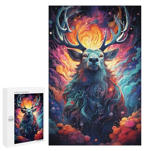 Puzzle mit 1000 Teilen für Erwachsene farbenfrohe psychedelische Hirsch Puzzles Geburtstagsgeschenke für Teenager ab 14 Jahren 75 x 50 cm von QSYFNBZL