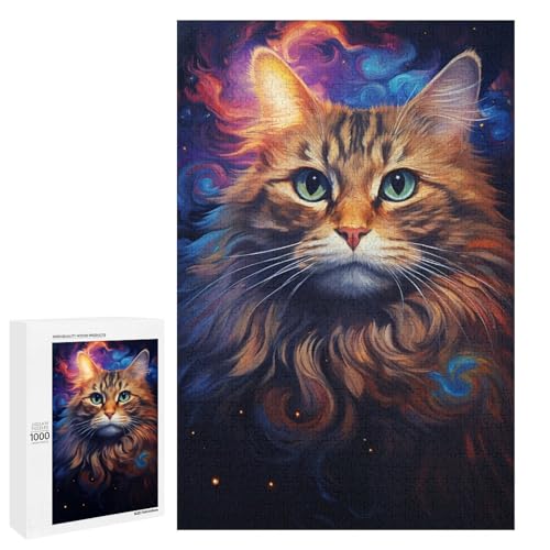 Puzzle mit 1000 Teilen für Erwachsene farbenfrohe psychedelische Katzen Puzzles Geburtstagsgeschenke für Teenager ab 14 Jahren 75 x 50 cm von QSYFNBZL