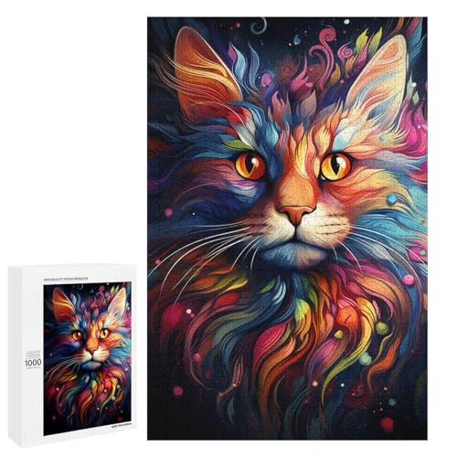 Puzzle mit 1000 Teilen für Erwachsene farbenfrohe psychedelische Katzen Puzzles Geburtstagsgeschenke für Teenager ab 14 Jahren 75 x 50 cm von QSYFNBZL