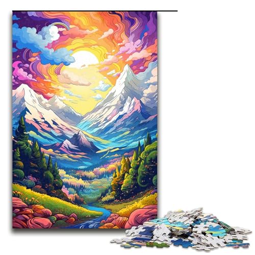 Puzzle mit 1000 Teilen für Erwachsene farbenfrohe psychedelische Landschaft im Kaukasusgebirge Puzzle Geburtstagsgeschenk für Teenager ab 14 Jahren 75 x 50 cm von QSYFNBZL