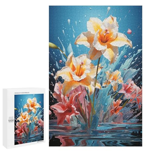 Puzzle mit 1000 Teilen für Erwachsene farbenfrohe psychedelische Narzissen Geschenk zum Geburtstag für Teenager ab 14 Jahren 75 x 50 cm von QSYFNBZL