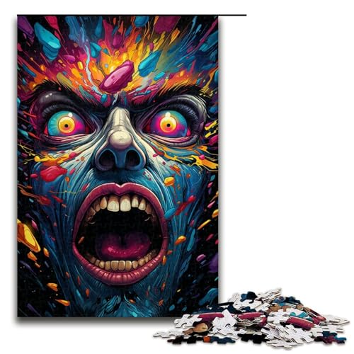 Puzzle mit 1000 Teilen für Erwachsene farbenfrohe psychedelische Totenkopf Puzzles Geburtstagsgeschenke für Teenager ab 14 Jahren 75 x 50 cm von QSYFNBZL