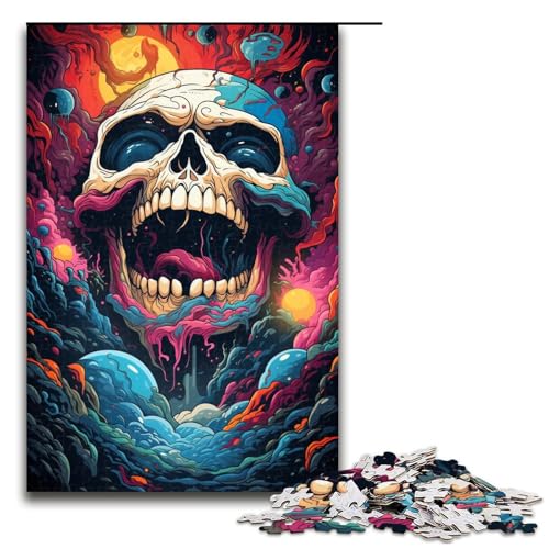 Puzzle mit 1000 Teilen für Erwachsene farbenfrohe psychedelische Totenkopf Puzzles Geburtstagsgeschenke für Teenager ab 14 Jahren 75 x 50 cm von QSYFNBZL
