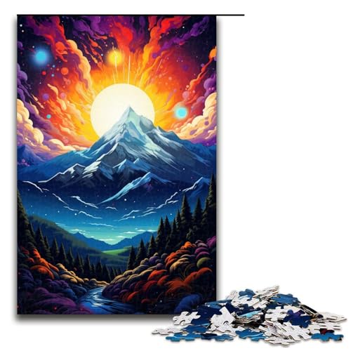 Puzzle mit 1000 Teilen für Erwachsene farbenfrohes psychedelisches Berglandschaftspuzzle praktisches Spiel einzigartige Heimdekoration und Geschenke 75 x 50 cm von QSYFNBZL