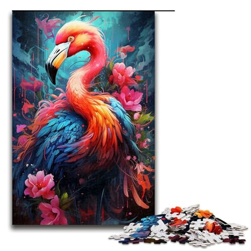 Puzzle mit 1000 Teilen für Erwachsene farbenfrohes psychedelisches Blumen Fantasie Flamingo Puzzle praktisches Spiel einzigartige Heimdekoration und Geschenke 75 x 50 cm von QSYFNBZL