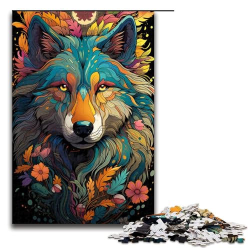 Puzzle mit 1000 Teilen für Erwachsene farbenfrohes psychedelisches Blumen Wolf Puzzle praktisches Spiel einzigartige Heimdekoration und Geschenke 75 x 50 cm von QSYFNBZL