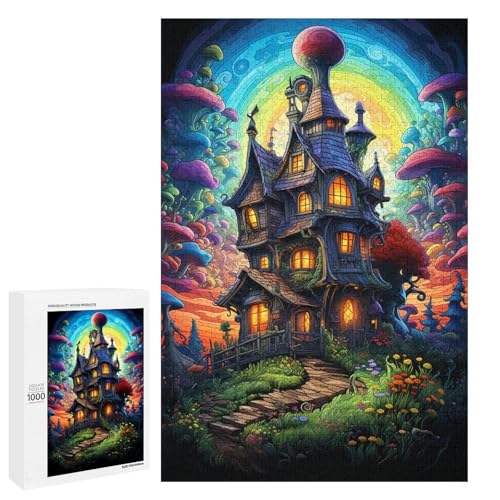 Puzzle mit 1000 Teilen für Erwachsene farbenfrohes psychedelisches Fantasy Haus Puzzle praktisches Spiel einzigartige Heimdekoration und Geschenke 75 x 50 cm von QSYFNBZL