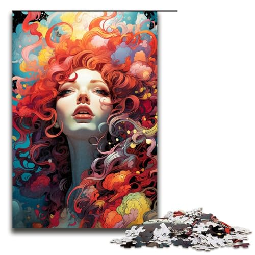 Puzzle mit 1000 Teilen für Erwachsene farbenfrohes psychedelisches Frauengemälde praktisches Spiel einzigartige Heimdekoration und Geschenke 75 x 50 cm von QSYFNBZL