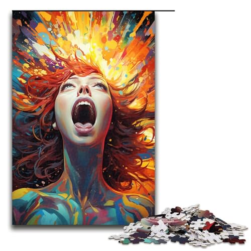 Puzzle mit 1000 Teilen für Erwachsene farbenfrohes psychedelisches Frauengemälde praktisches Spiel einzigartige Heimdekoration und Geschenke 75 x 50 cm von QSYFNBZL