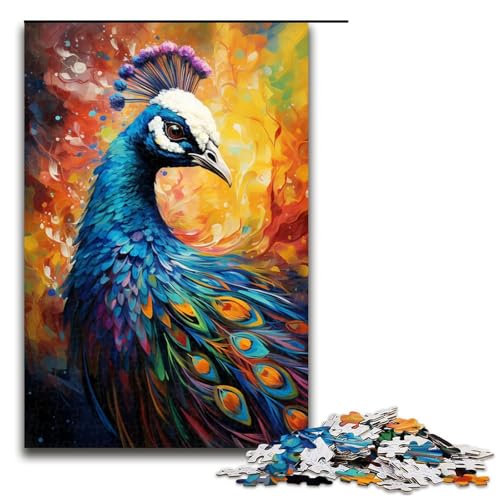 Puzzle mit 1000 Teilen für Erwachsene farbenfrohes psychedelisches Gemälde eines Pfaus praktisches Spiel einzigartige Heimdekoration und Geschenke 75 x 50 cm von QSYFNBZL