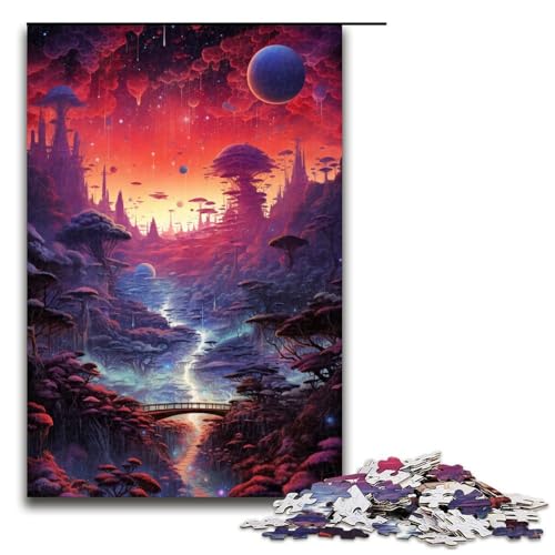 Puzzle mit 1000 Teilen für Erwachsene farbenfrohes psychedelisches Japanisches Landschaftspuzzle praktisches Spiel einzigartige Heimdekoration und Geschenke 75 x 50 cm von QSYFNBZL