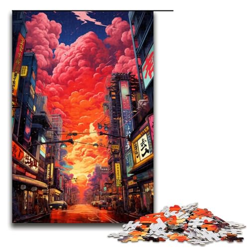 Puzzle mit 1000 Teilen für Erwachsene farbenfrohes psychedelisches Neon Puzzle der Stadt Tokio praktisches Spiel einzigartige Heimdekoration und Geschenke 75 x 50 cm von QSYFNBZL