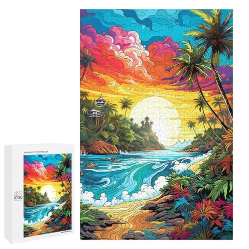 Puzzle mit 1000 Teilen für Erwachsene farbenfrohes psychedelisches Strandpuzzle praktisches Spiel einzigartige Heimdekoration und Geschenke 75 x 50 cm von QSYFNBZL