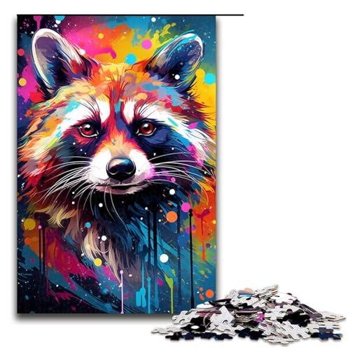 Puzzle mit 1000 Teilen für Erwachsene farbenfrohes psychedelisches Waschbär Puzzle praktisches Spiel einzigartige Heimdekoration und Geschenke 75 x 50 cm von QSYFNBZL