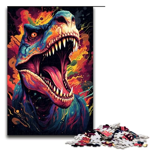 Puzzle mit 1000 Teilen für Erwachsene wildes farbenfrohes Dinosaurier Puzzle Spiel zum Anfassen einzigartige Heimdekoration und Geschenke 75 x 50 cm von QSYFNBZL