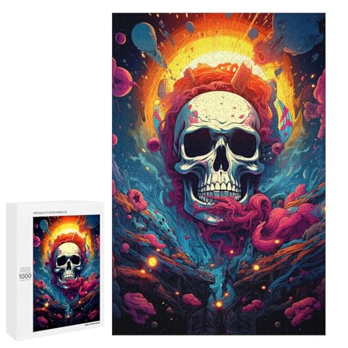 für Erwachsene 1000 farbenfrohe Psychedelia Puzzles mit psychedelischen Totenköpfen Holzpuzzle Weihnachtspuzzle Geschenke 75 x 50 cm von QSYFNBZL
