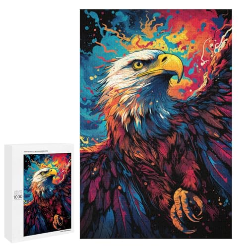 für Erwachsene 1000 farbenfrohe Puzzles mit Psychedelischer Adlerkunst für Holzpuzzle Weihnachtspuzzle Geschenke 75 x 50 cm von QSYFNBZL