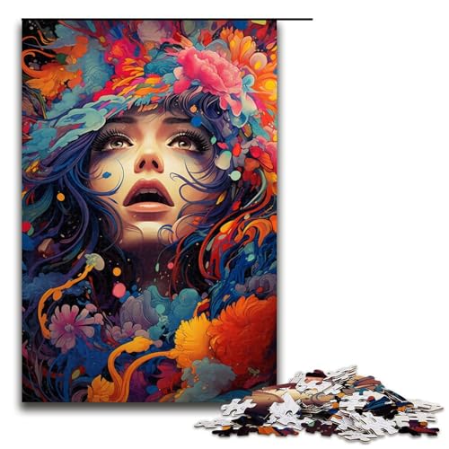 für Erwachsene 1000 farbenfrohe Puzzles mit psychedelischen Mädchen für Holzpuzzle Weihnachtspuzzle Geschenke 75 x 50 cm für Erwachsene 1000 farbenfrohe Puzzles mit psychedelischen Mädchen für Holzpuzzle Weihnachtspuzzle Geschenke 75 x 50 cm von QSYFNBZL