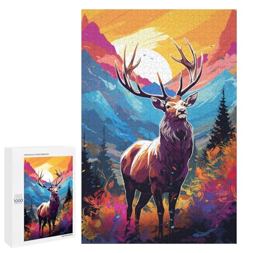 für Erwachsene 1000 farbenfrohe psychedelische Elch Puzzles für Holzpuzzle Weihnachtspuzzle Geschenke 75 x 50 cm für Erwachsene 1000 farbenfrohe psychedelische Elch Puzzles für Holzpuzzle Weihnachtspuzzle Geschenke 75 x 50 cm von QSYFNBZL