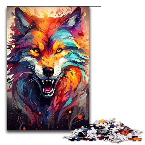 für Erwachsene 1000 farbenfrohe psychedelische Feuerwolf Puzzles für Holzpuzzle Weihnachtspuzzle Geschenke 75 x 50 cm von QSYFNBZL