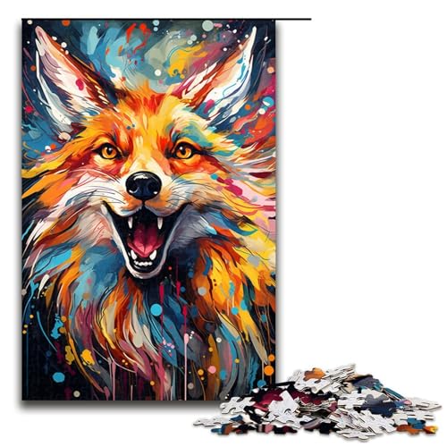 für Erwachsene 1000 farbenfrohe psychedelische Fuchs Tier Puzzles für Holzpuzzle Weihnachtspuzzle Geschenke 75 x 50 cm von QSYFNBZL