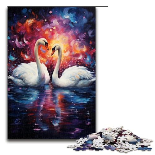 für Erwachsene 1000 farbenfrohe psychedelische Galaxie Schwan Puzzles für Holzpuzzle Weihnachtspuzzle Geschenke 75 x 50 cm von QSYFNBZL