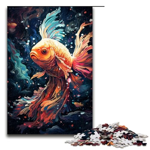 für Erwachsene 1000 farbenfrohe psychedelische Goldfische im Sternenhimmel Puzzles für Holzpuzzle Weihnachtspuzzle Geschenke 75 x 50 cm von QSYFNBZL