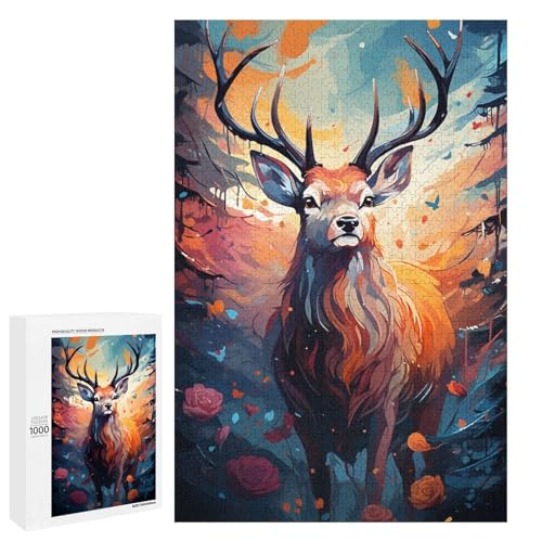 für Erwachsene 1000 farbenfrohe psychedelische Hirsch Tier Puzzles für Holzpuzzle Weihnachtspuzzle Geschenke 75 x 50 cm für Erwachsene 1000 farbenfrohe psychedelische Hirsch Tier Puzzles für Holzpuzzle Weihnachtspuzzle Geschenke 75 x 50 cm von QSYFNBZL