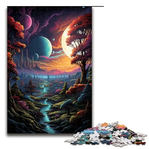 für Erwachsene 1000 farbenfrohe psychedelische Nacht Puzzles für Holzpuzzle Weihnachtspuzzle Geschenke 75 x 50 cm von QSYFNBZL
